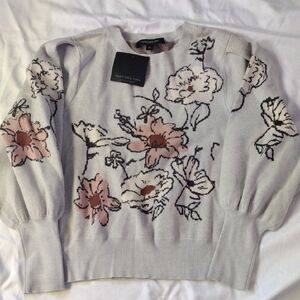 Marc New York Light Blue Floral Knit Balloon Sleeve sweater Women's L